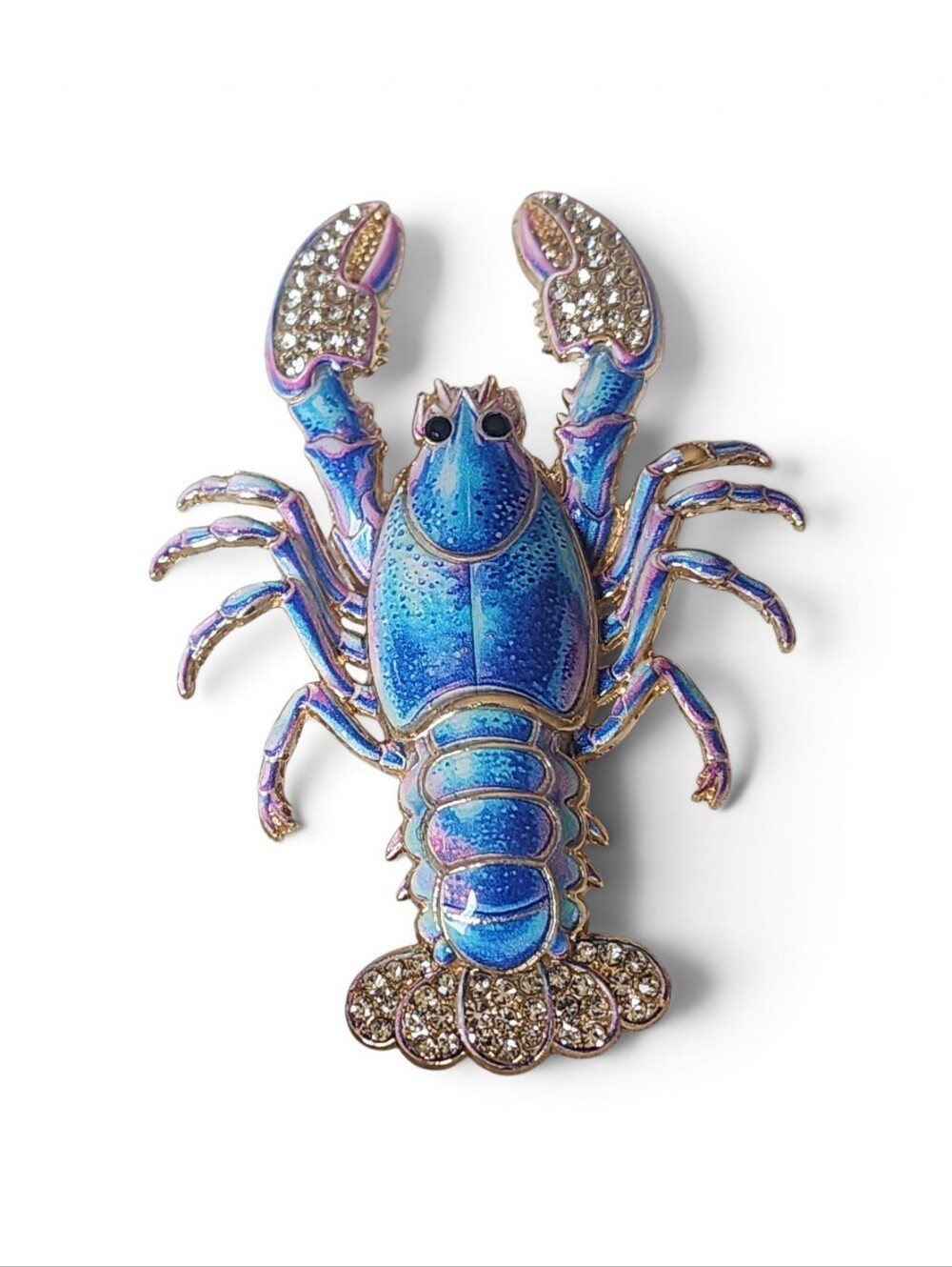 🦞 💎 "Lobster" Blue Enamel Rhinestone Brooch - Picture 1 of 3